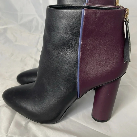 CABI Bissett Leather Colorblock Boots Black Mulberry Periwinkle Heels Zip Size 7 - Picture 8 of 16